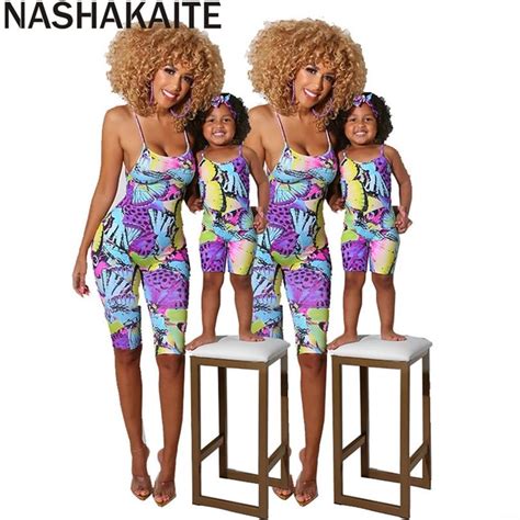 Nashakaite Summer Mother And Daughter Clothes Sling Jumpsuit Sleeveless Backless Rompers Mommy