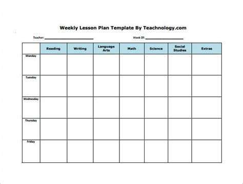 Free Editable Weekly Lesson Plan Template Card Template