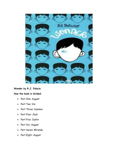 Wonder By R J Palacio Booklet Containing Questions And Activities For Every Section Teaching