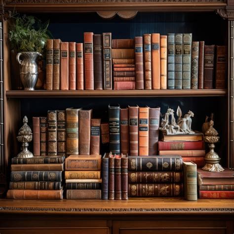 Premium AI Image Antique Book Collection On A Shelf