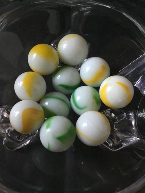Vintage Toy Marbles One Color On Opaque White Lot Of 11 Yellow And