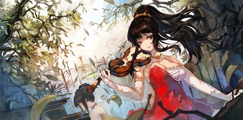 Do you feel breath of the moon wind?. anime, Anime Girls, Violin, Ponytail, Original Characters ...
