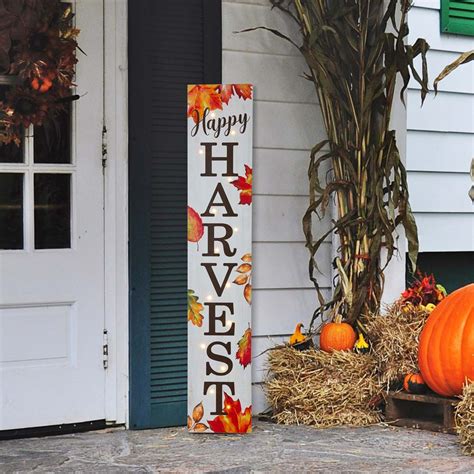Official 42h Fall Lighted Wooden Happy Harvest Porch Board Sign