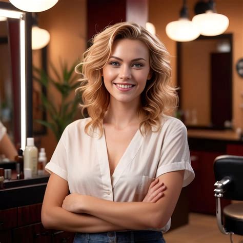 premium ai image female professional hair stylist hair dresser in hair beauty salon