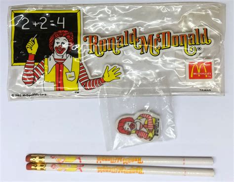 Ronald Mcdonald Pencil Case Collectable Pencils And Eraserrubber 1982 Mcdonalds Happy Meal Toy