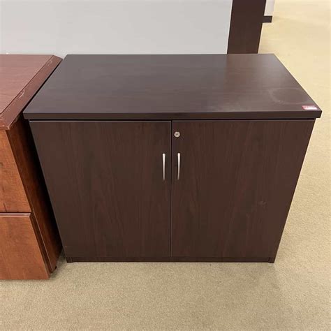 36 W X 29 H Mahogany And Silver 2 Door Storage Cabinet Office