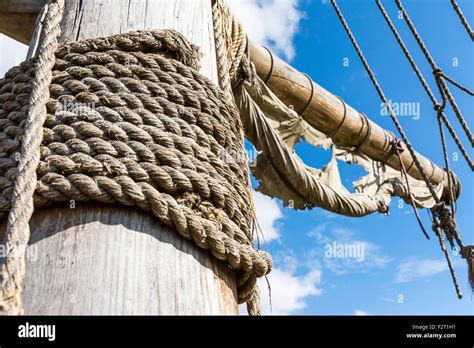Old Mast And Ragged Rigging Of A Sailing Ship Stock Photo Alamy