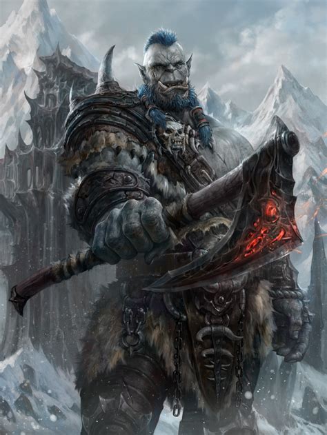 Wallpaper Artwork Fantasy Art Orcs Axes Warrior Blue Hair Standing Weapon Snow