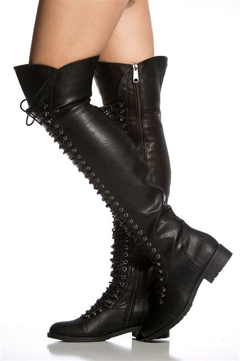 over the knee lace up riding faux leather thigh high combat boots boots leather thigh high