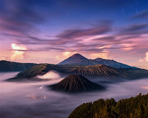 1280x1024 Calm Volcano Landscape In Fog 1280x1024 Resolution Wallpaper