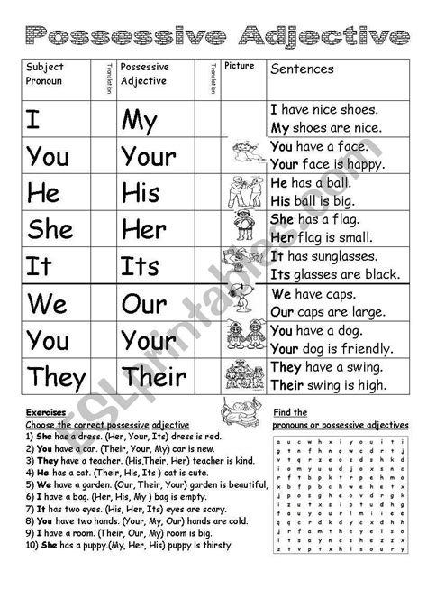 Possesive Adjectives And Pronouns Worksheet Adjectiveworksheets Net