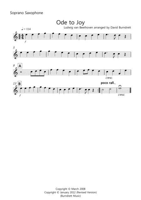 Ode To Joy For Saxophone Quartet By Ludwig Van Beethoven 1770 1827