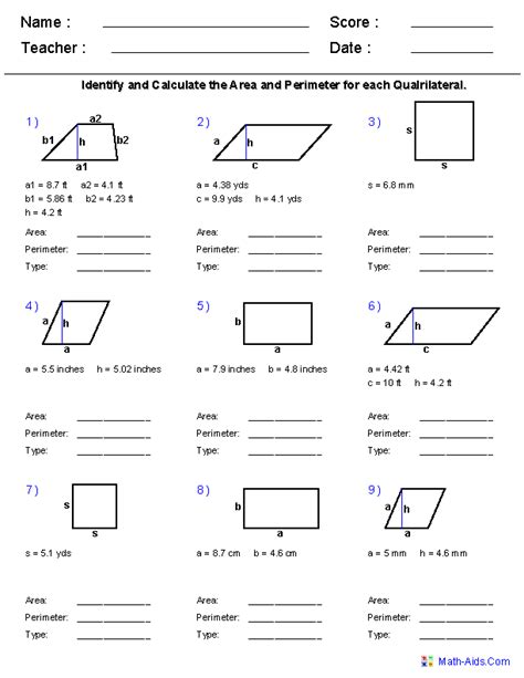 A polygon is a closed geometric figure whose sides are simple line segments. Area and Perimeter Worksheets | 5th grade (make your own ...