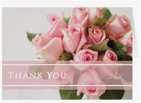 Pink Bouquet Roses Thank You Note Card Front Wedding Free