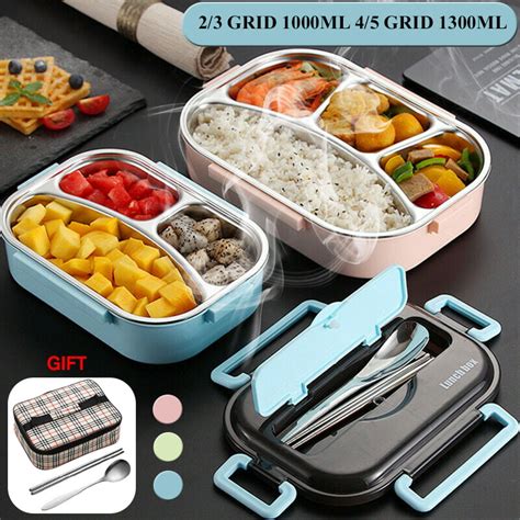 2345 Grid Stainless Thermal Insulated Lunch Box Bento Food Container