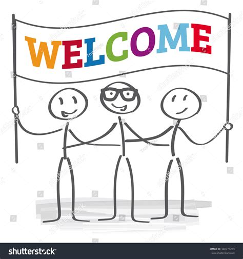 Stick Figures Holding Welcome Sign Stock Vector Illustration 348775289