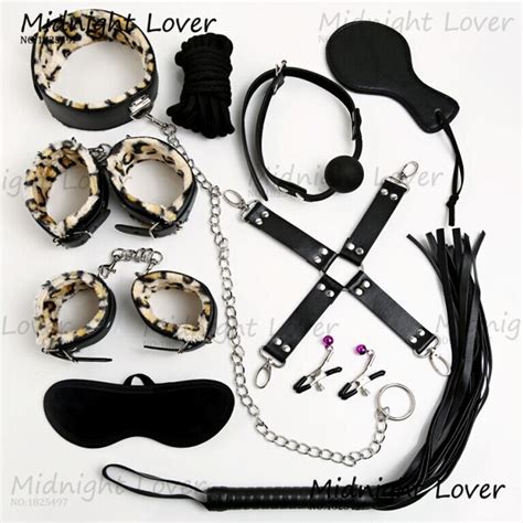 Fetish 10pcs Leather Handcuffs Nipple Clamps Adult Sex Toys For Couples