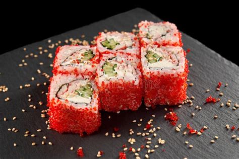 California Sushi Roll With Tobiko Roe Stock Photo Image Of Tasty