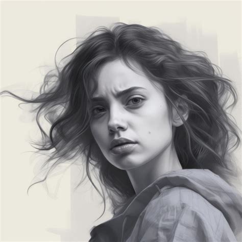Premium Ai Image Realistic Pencil Drawing Of Girl With Winds In Hair