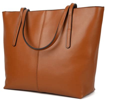 Womens Large Capacity Leather Work Tote Zipper Closure Shoulder Bag Brown
