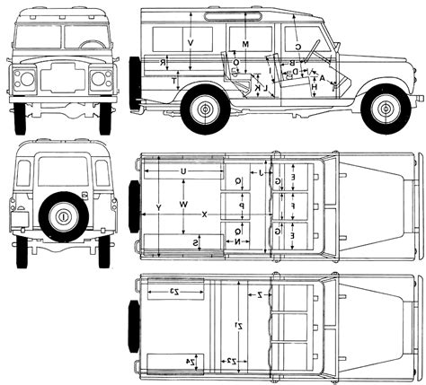 1969 Land Rover 109 S2 Hard Top Suv V2 Blueprints Free Outlines