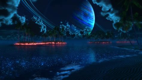 Sci Fi Cg Digital Art Manipulation Fire Flames Lakes Nature Islands