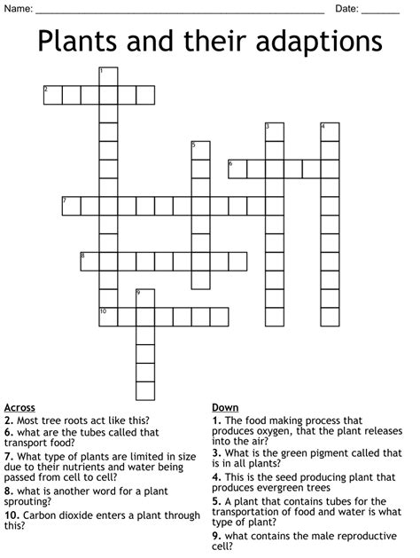Plants And Their Adaptions Crossword Wordmint