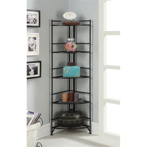 Three levels of shelves for displaying and decorating and three pullout drawers provide handy closed storage for things like keys, dog leashes, or other personal items. Convenience Concepts Designs2Go 5-Tier Folding Metal ...