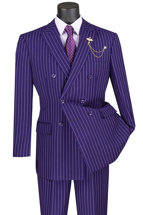 Mens Purple Double Breasted Pinstripe Suit Flex Suits