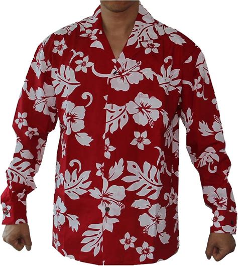 Men S Long Sleeve Classsic Hibiscus Luau Cruise Hawaiian Aloha Shirt