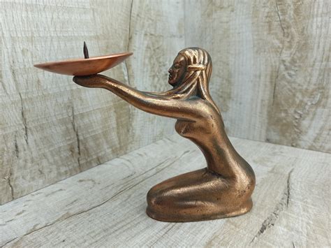 vintage candlestick brass nude woman candle holder girl etsy