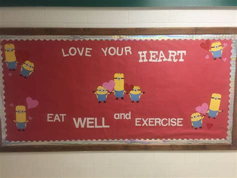 School Nurse Bulletin Board Featuring Minions And Heart Health The