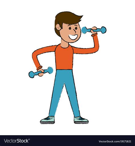 Man Doing Exercise With Dumbbells Cartoon Vector Image