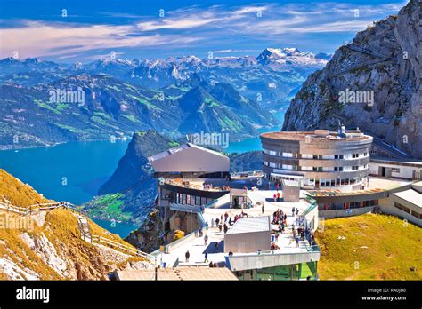 Pilatus Kulm Mountain Peak And Lucerne Lake View Alpine Peaks Of