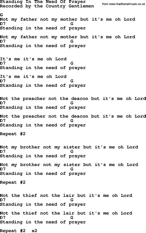 Standing In The Need Of Prayer Bluegrass Lyrics With Chords