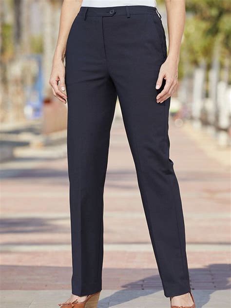 Flat Front Trousers With A Touch Of Stretch Side Waist Elastication