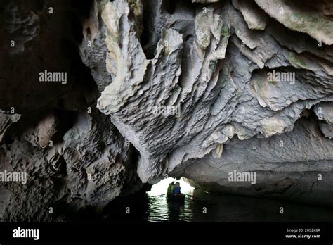 Beautiful Limestone Cave Encountered During Trang An River Ride Stock