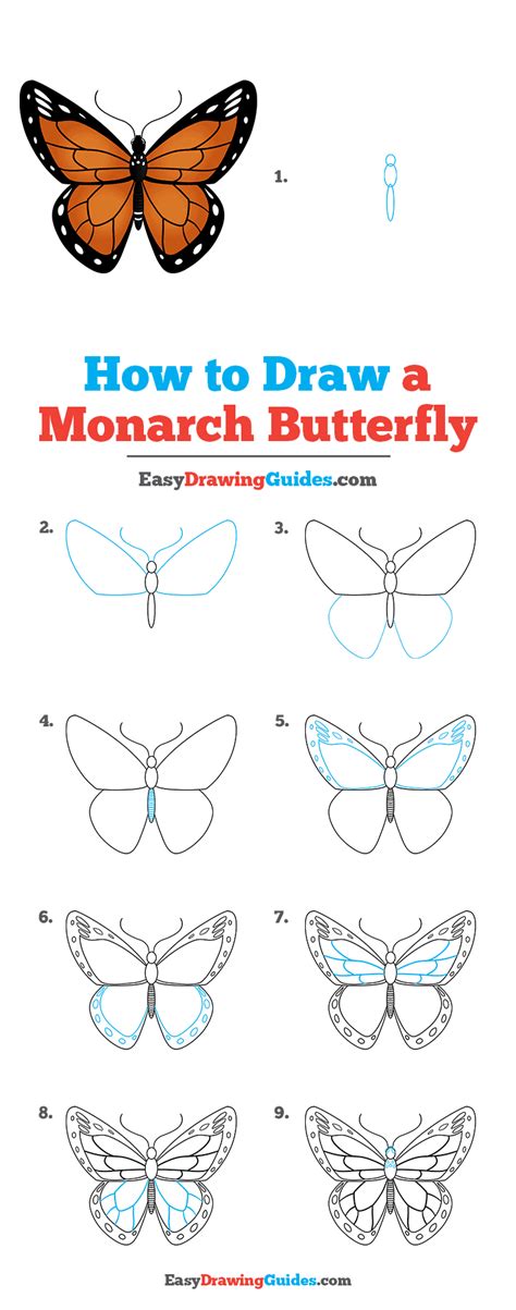 How To Draw A Monarch Butterfly Really Easy Drawing Tutorial