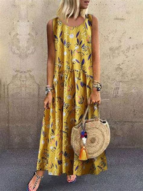 Zolucky Sleeveless Floral Printed Casual Maxi Dresses Dresses