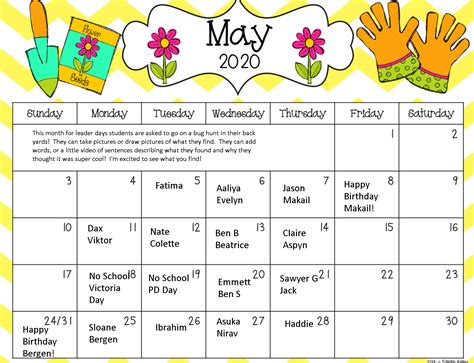 Pm May Calendar Red Kindergarten Team