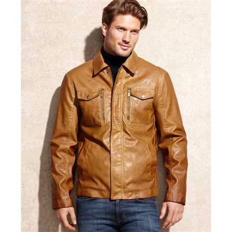 Lyst Michael Kors Houston Faux Leather Jacket In Brown For Men