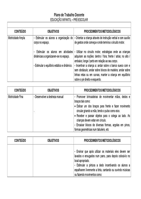 Relato Da Análise Do Plano De Trabalho Docente Educação Infantil