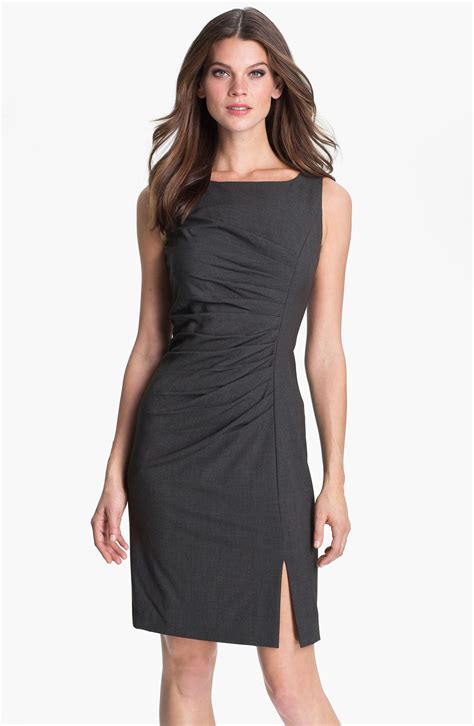 calvin klein pleated front sheath dress in gray charcoal lyst