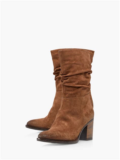 Dune Rosa Suede Slouch Heeled Calf Boots Tan At John Lewis And Partners