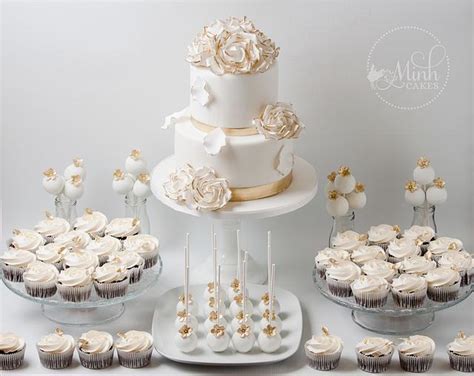 Sweet Wedding Dessert Table In Gold And White Decorated Cakesdecor