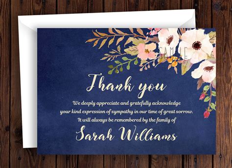 Personalized Funeral Thank You Card Blue Sympathy Thank You Etsy