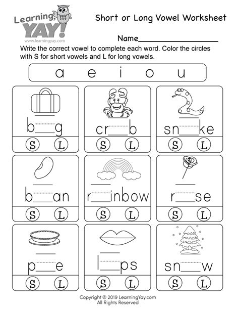 Long Vowels Worksheet First Grade