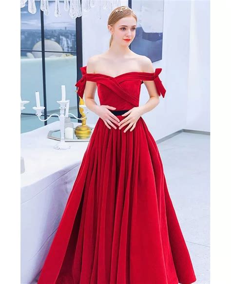 Red Off Shoulder Long Prom Dress Aline With Ruffles Wholesale T79094