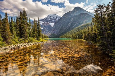 Mountains Mount Edith Kavell Albert Trees Cavell Lake Canada