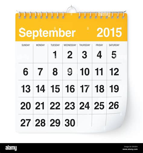 September 2015 Calendar Stock Photo Alamy
